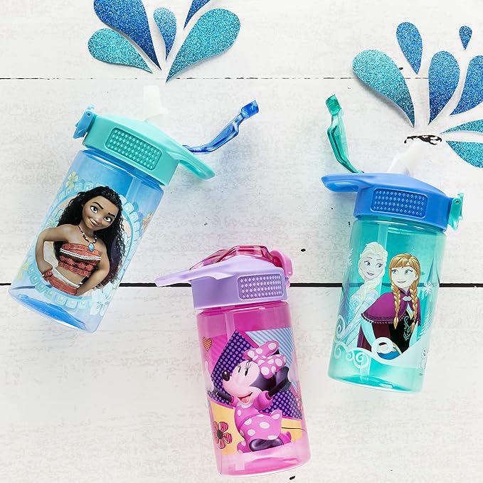 Zak Designs Disney Frozen 2 Kids Spout Cover and Built-in Carrying Loop Made of Plastic, Leak-Proof Water Bottle Design, 16oz, Elsa & Anna