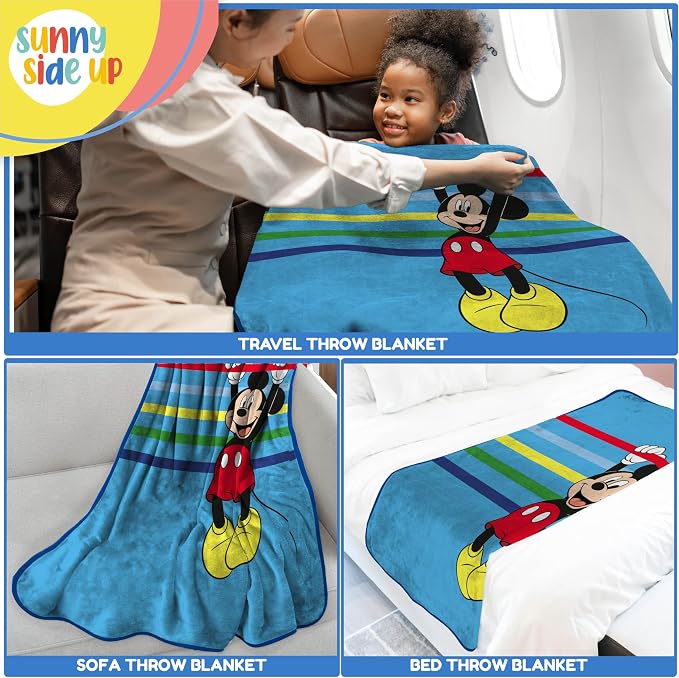 Sunny Side Up Disney Mickey Mouse Plush Throw Blanket - Measures 46 x 60 Inches - Super Soft & Cozy Stripes Fleece Kids Bedding