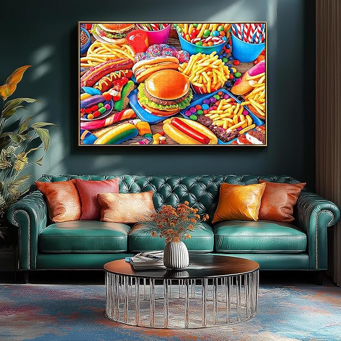 500 Piece Jigsaw Puzzle for Adults - Junk Food Paradise: Burgers, Hot Dogs, Fries & Candy with Unique Shaped Pieces, 23x15 Inch Unique Art Puzzle, Challenging Hard Difficult Puzzles for Adults