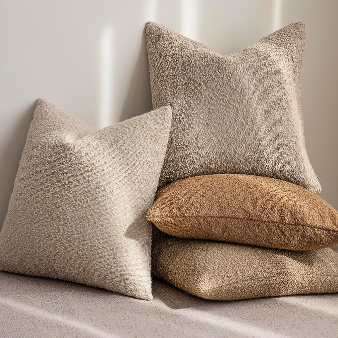 Foindtower Pack of 2 Textured Boucle Throw Pillow Covers Accent Solid Pillow Cases Cozy Soft Decorative Couch Cushion Case for Chair Sofa Bedroom Living Room Home Decor, 20 x 20 Inch,Rust Tobacco