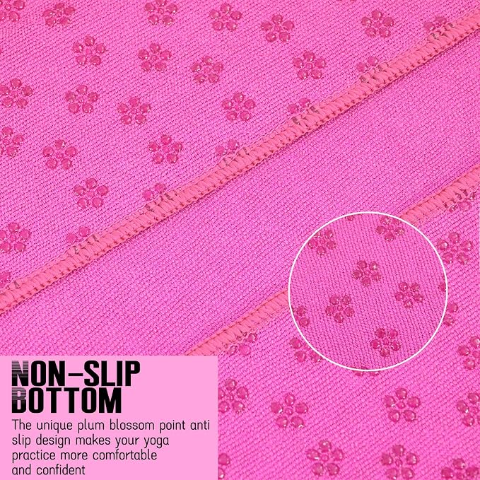 3 Pack Hot Yoga Towels with Plum Blossom Grip Dots, Non Slip Yoga Mat Towel, Super Absorbent Soft Suede Microfiber Mat Cover for Hot Yoga, Pilates, Bikram & Workout, 24" x 72", Hot Pink