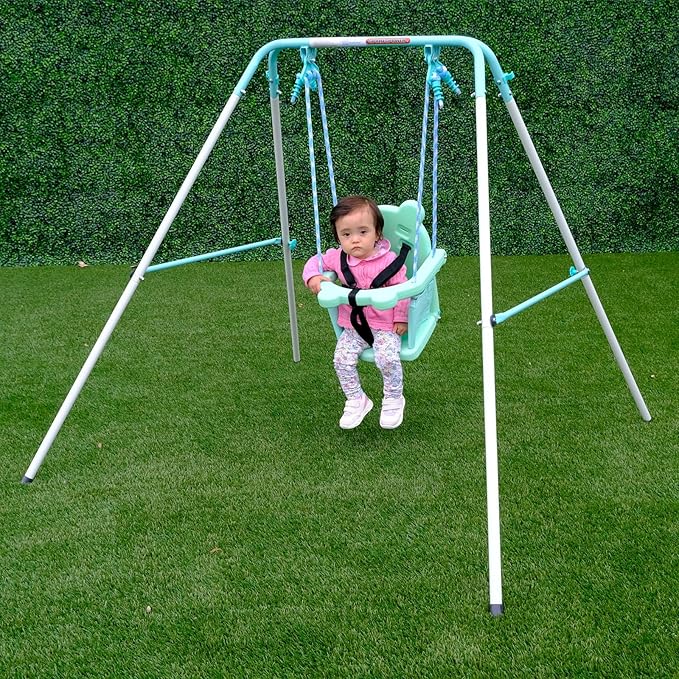 Sportspower My 1st Light-UpToddler Swing - Heavy-Duty Baby Indoor/Outdoor Swing Set with Safety Harness, Light Green, 59" L x 58" W x 49" H