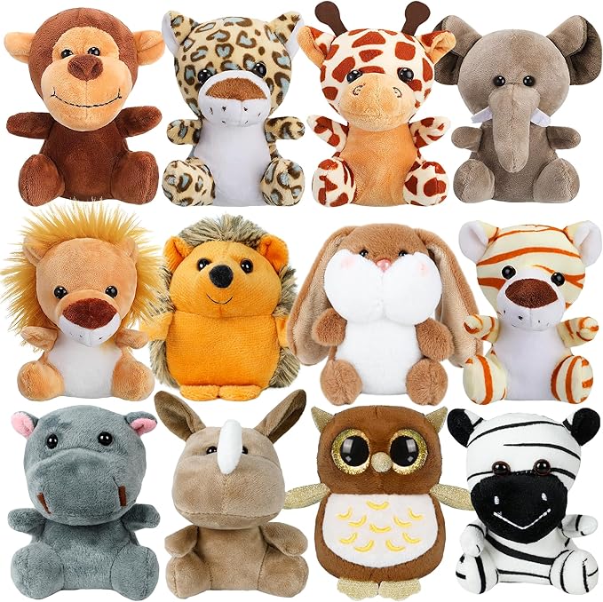 Arrozon 12 Pcs Small Stuffed Animals Bulk, 4.5 Inch Mini Stuffed Animals, Keychain Plush Toys for Kids, Stocking Stuffers, Carnival Prizes, Classroom Treasure Box, Claw Machine Filler, Pinata Stuffers