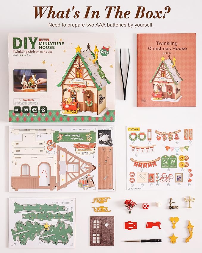 Rowood Miniature House Kit Christmas,Miniature Dollhouse Kits for Adults,Mini House Toy Building Kit,Craft Kits for Women on Christmas-Twinkling Christmas House