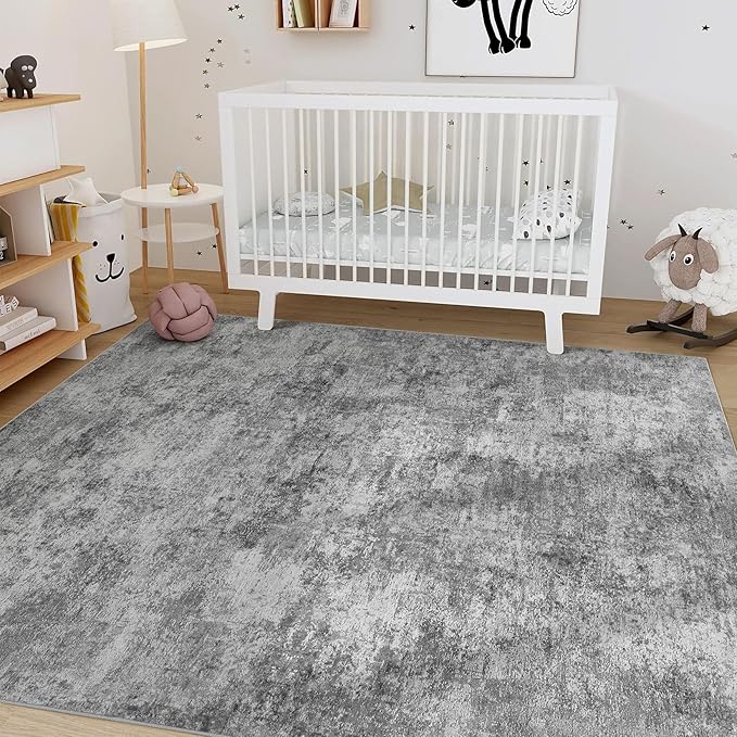 Nakagishi Boho 5x7 Area Rug Living Room Rugs Machine Washable Gray | Soft, Pet & Kid Friendly, Carpet for Living Room/Bedroom/Office/Kitchen/Nursery, Daily Home Decor Stain Resistant Moroccan