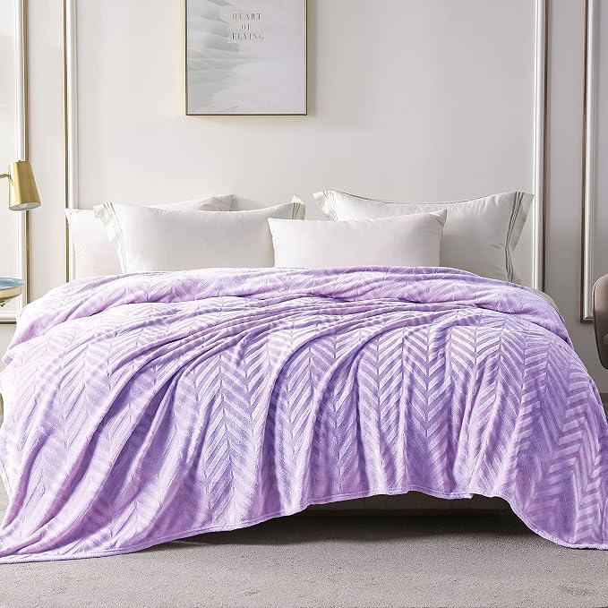 Whale Flotilla Flannel Fleece Fall Bed Blanket Twin Size, Lilac | Lightweight Breathable Soft Bedspread, Plush Fluffy Coverlet Chevron Design Decorative Blanket for Home Life, 60x80 Inch