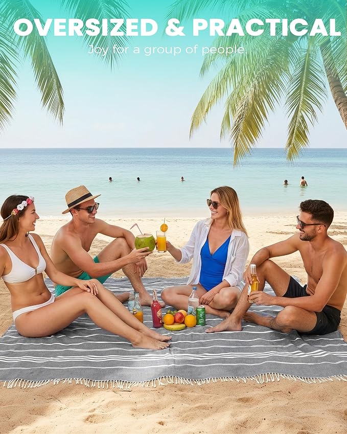 Antfuny Turkish Beach Towel Jumbo Extra Large XL XXL Big Oversized Giant Huge Thin Outdoor Picnic Accessories Airplane Travel Essentials Camping Gears Must Haves Yard Yoga Mat Grey