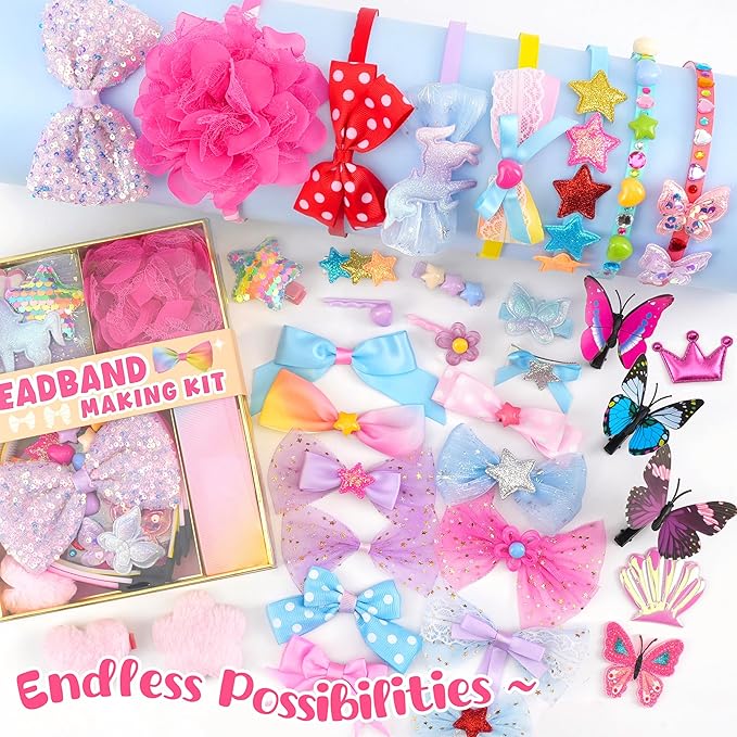 yasest DIY Headband Making Kit for Girls - 89pcs Hair Accessories Set, Girls Fashion Bows Hair Clips Headbands Making Supplies, Arts & Crafts Gift - Ideal Gifts for 5 6 7 8-12 Year Old Girl