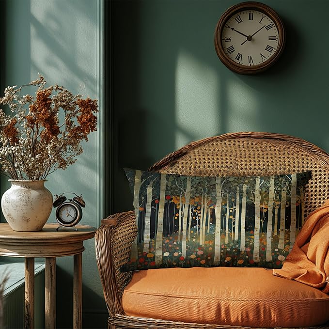 Rustic William Morris Inspired Autumn Forest Decor Pillow Covers 12x20,Fall Home Room Decor, Vintage Botanical Nature Decorative Throw Pillow Covers for Home Bedroom Living Room