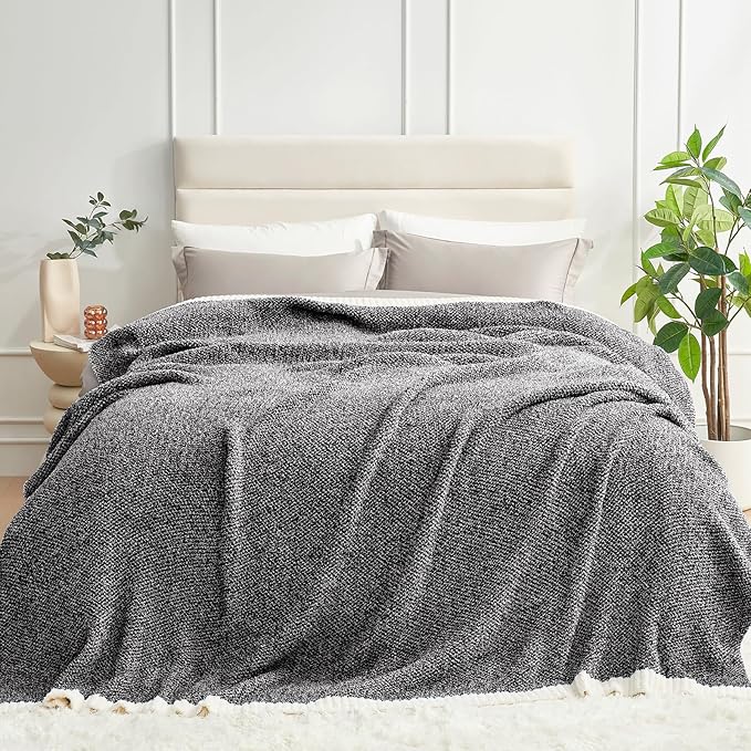 Snuggle Sac Super Soft & Reversible Heather Black Throw - Oversized Cozy Knit Blanket for Bed, Sofa, Living Room, Twin Size (60x80 Inches)