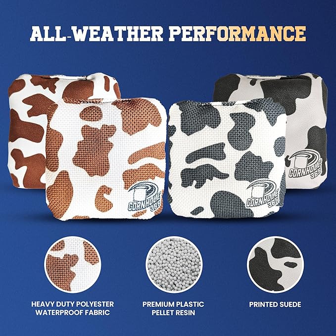 Cornhole365 - Stick & Slide - Professional Corn Hole Bag - Heavy-Duty Double-Stitched Polyester Fabric & Resin Filling for All-Weather - Versatile Regulation Size Cornhole Bean Bags - Set of 8