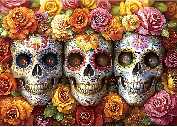 1000 Piece Puzzles for Adults Clearance, Artistic Skull Flower for Adults Puzzle, Mexican Day of The Dead (Dia de Los Muertos) for Gifts Birthday Party Games Family, 27.5" X 19.7" Dust Free