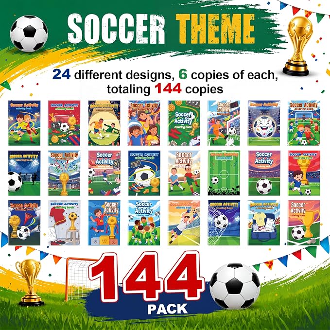 Liliful 144 Pack Mini Soccer Coloring Books Bulk, 5x7 Inch Soccer Party Favors, 24 Football Sport Designs Thick Paper Coloring Book for Kids & Adults, Sports Birthday Classroom Rewards