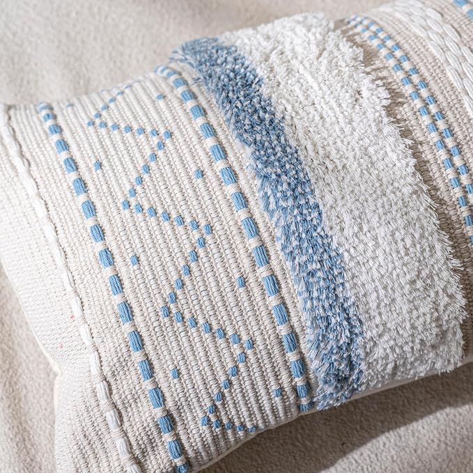 20X20 Throw Pillow Cover, Coastal Blue Square Decorative Cushion Cover, Boho Accent Pillowcase with Tassels for Couch Sofa Living Room (Cover Only)