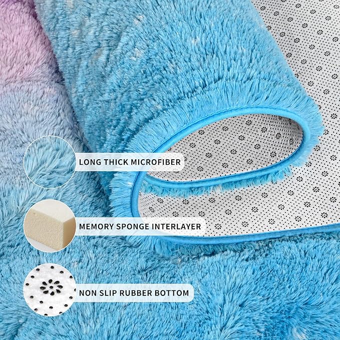 Tepook Fluffy Large Rugs for Living Room, Area Rug 6x9 Soft Carpet for Bedroom, Modern Shaggy Rug for Kids Boys Girls, Plush Indoor Nursery Home Decor Rug with Non-Slip Bottom, Purple and Blue