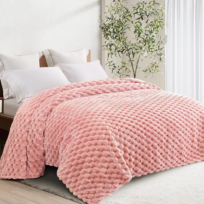 Whale Flotilla Soft Fleece King Size Bed Blanket Luxury 3D Jacquard, Pink | Lightweight Breathable Coverlet Bedspread for All Seasons, Super Cozy Plush Fluffy Fuzzy Decorative Blanket for Bed, 90"x104"