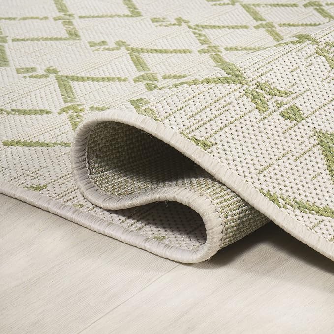 JONATHAN Y Moroccan Geometric Indoor Outdoor Square Area Rug 5X5 Cream/Green, Ourika Textured Weave for Backyard, Patio, Porch, Easy-Cleaning, High Traffic, Pet-Friendly, Non-Shedding (SMB108M-5SQ)