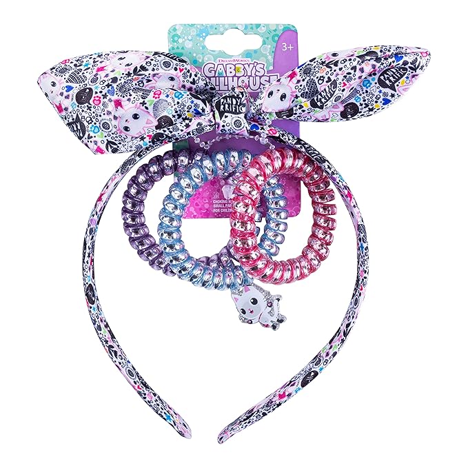 LUV HER Gabby's Dollhouse Headbands For Toddlers | 4pc Girls Headband with Hair Ties | Elastic Knotted Headband | Cute Hair Accessories Ages 3+
