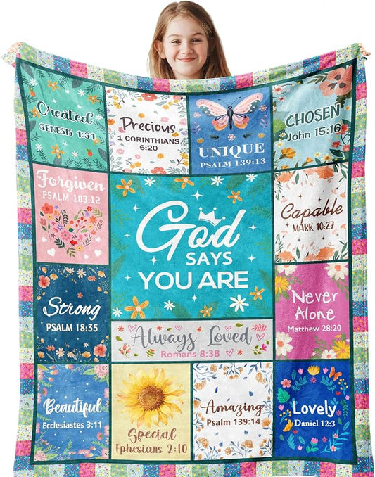 Gifts for Women, Inspirational Flower Blanket, Birthday Gifts for Women Friendship, Baptism Confirmation Gift for Girl from Bible Soft Throw 50x40in