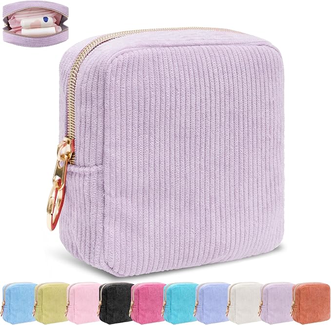 Period Bag for Girls, Corduroy Period Kit with Sanitary Pad Pouch, Menstrual Storage Bag and Tampon Holder for Purse, Girls School Essentials,Feminine Care Organizer(Purple)