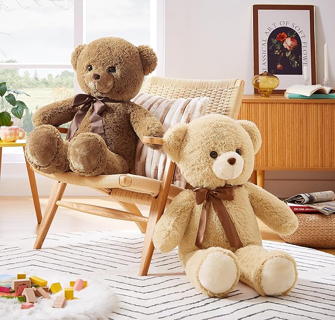 Big Teddy Bear Stuffed Animal 35 inches Giant Stuffed Bear Gift for Girlfriend Children on Birthday, Brown
