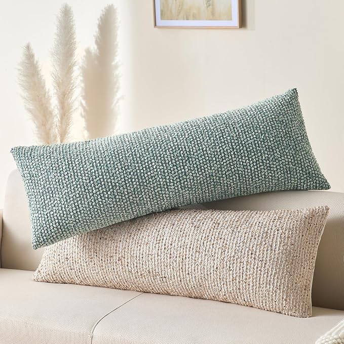Allorry Soft Wool Decorative Throw Pillow Covers 14x36 Beige SY011A14 | Cozy Soft Touch,Neutral Textured Boho Cushion Covers for Modern Farmhouse Sofa Bedroom Living Room Decor