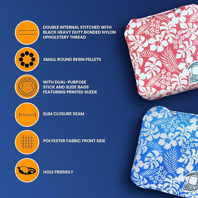 Cornhole365 - Stick & Slide - Professional Corn Hole Bag - Heavy-Duty Double-Stitched Polyester Fabric & Resin Filling for All-Weather - Versatile Regulation Size Cornhole Bean Bags - Set of 8