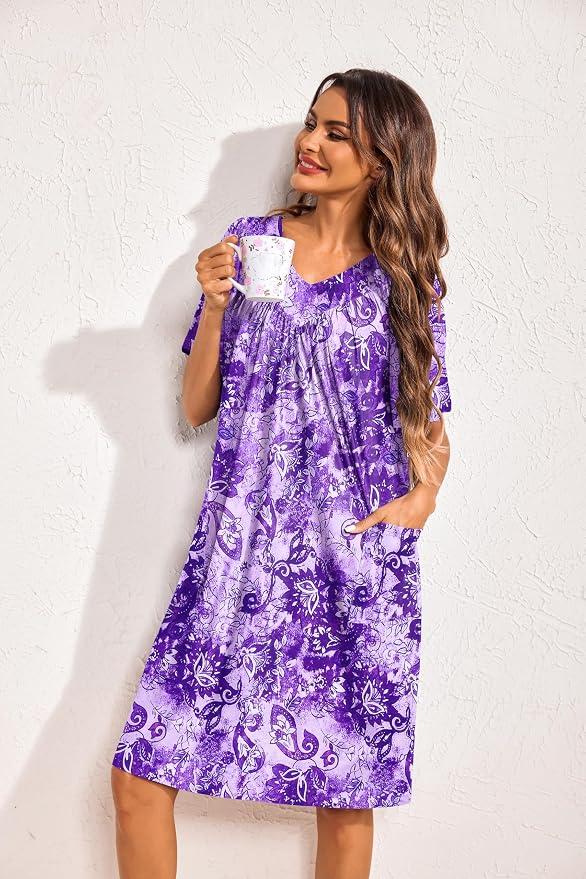 Ekouaer Womens House Dress Floral Print Moo Moos Nightgowns Moomoo Dresses Mumus with Pockets