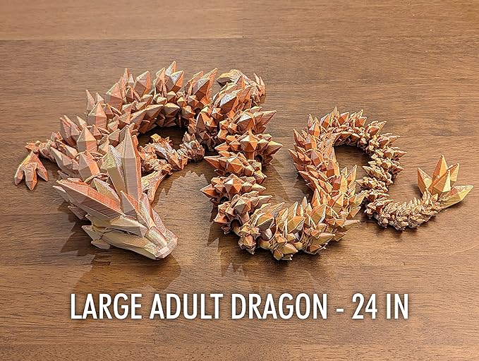 Large 24" Articulated Crystal Dragon - Multi Color 3D Printed Plastic Dragon Figure - Rainbow Pearlescent Colors - Interlocked Body Segments and Legs (Large 24", Rose Red Green)