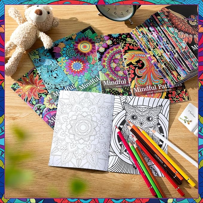 Liliful 144 Pcs Mindful Coloring Book Bulk DIY Art Stress Relief Drawing Book with Mindfulness Patterns for Adults, Party Favors, Goodie Bag Filler and Holiday Gifts