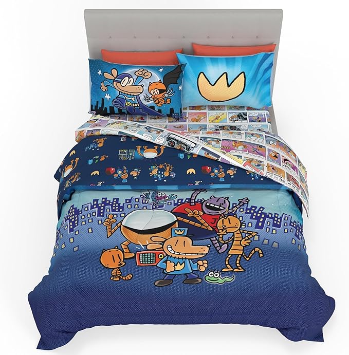 Dog Man Supa Buddies Kids Bedding Set, Full Size, 5-Piece Super Soft Cozy Reversible Comforter & Sheet Set (Officially Licensed Product) by Franco | Durable, Reversible, Officially Licensed