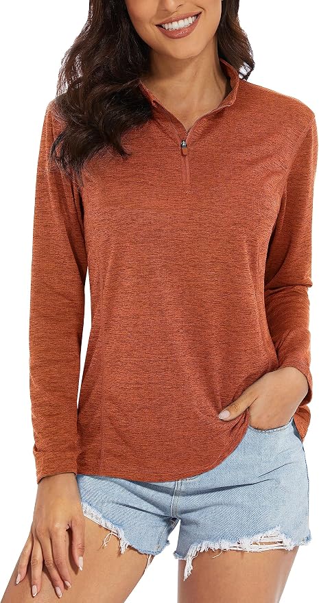 MAGCOMSEN Women's UPF 50+ Sun Shirts Long Sleeve 1/4 Zip Pullover Quick Dry Workout Hiking Tops Running Athletic Shirts
