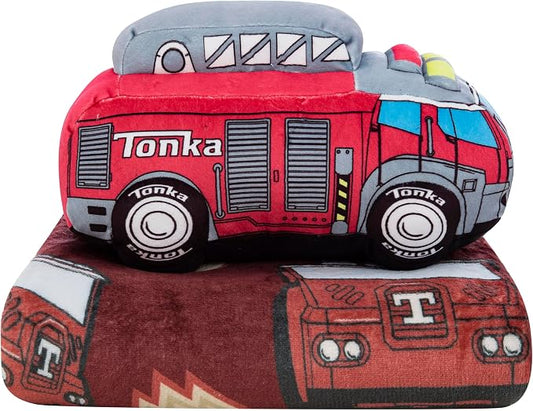 Northwest Hasbro Tonka First Responders Hugger Pillow & Silk Touch Throw Blanket Set, Fire Truck Stuffed Pillow, 50x60 Inch Blanket and 11 Inch Plushie