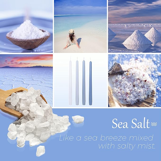 Blue Taper Candles Sea Salt Scented Taper Candle 10 inch Long Gradient Color Candles Smokeless Candle Sticks for Wedding Dinner Home Decor- 4 Pack