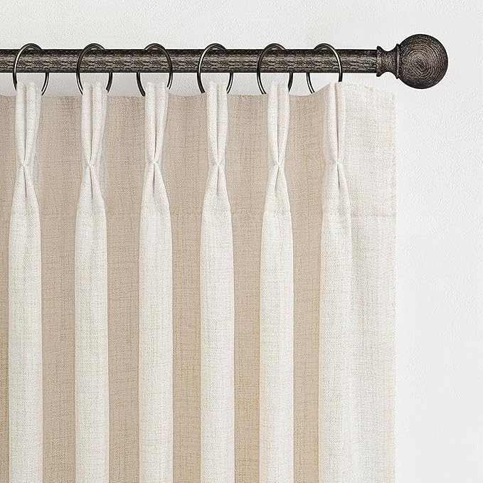 Unique Birch Pinch Pleat Bedroom Curtains 88 Inches Long 2 Panels Set, Memory Shape Natural Linen Semi Sheer Viral Curtain Light Filtering Heavy Aesthetic Window Drapes with Hooks & Rings for Sunroom