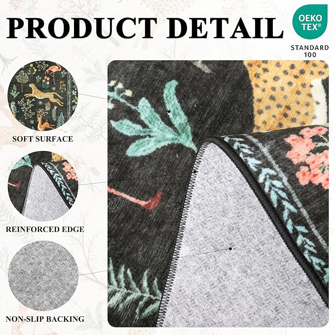 DUKINO 3x4 Rug, Washable Animal Area Rug for Entryway Non Slip, Black | Soft, Low Pile, Stain Resistant Indoor Carpet Runner for Entryway, Kitchen, Bedroom, Bathroom, Pet Friendly, Home Decor