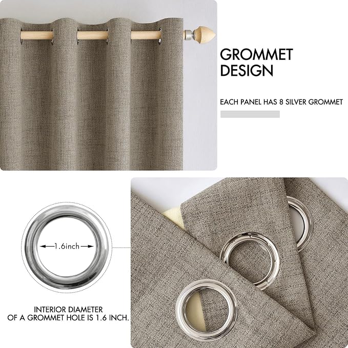 MIULEE 100% Blackout Linen Textured Curtains for Bedroom Solid Thermal Insulated Faux Linen Grommet Room Darkening Curtains & Drapes Luxury Decor for Living Room 52 x 72 Inch (2 Panels)