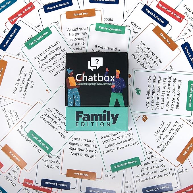 Chatbox 200 Conversation Starter Cards – Family Games for Kids and Adults – Fun Travel Games – Party Card Game – Conversation Cards – Couples Card Game for Game Night