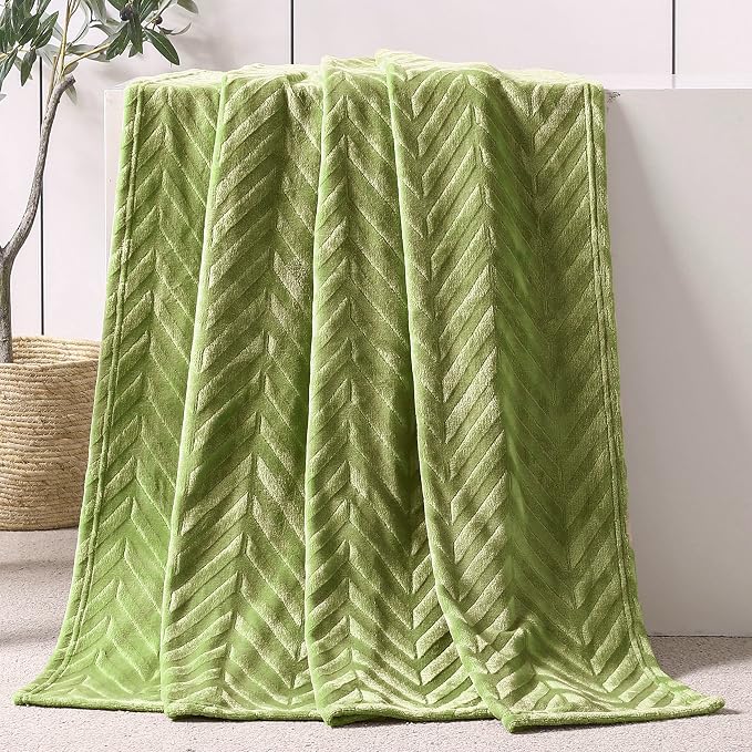 Whale Flotilla Flannel Fleece Fall Throw Blanket for Couch, Olive Green | Lightweight Breathable Soft Sofa Throws, Plush Fluffy Chevron Design Decorative Blankets for Home Life, 50x60 Inch