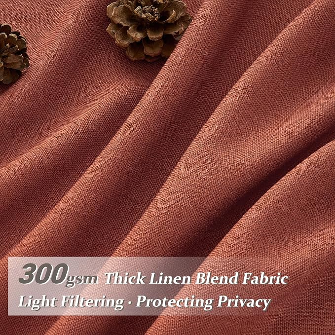 Pinch Pleated Burnt Orange Semi Sheer Curtains 102 Inches Long 2 Panels Set for Dining Room, Petty Natural Thick Linen Light Filtering Triple Pleat Aesthetic Curtain with Back Tab 40"W x 102"L Length