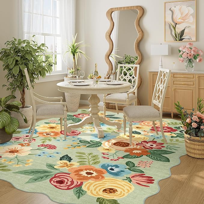 DUKINO 4x6 Area Rug, Non Slip Floral Washable Rug for Living Room, Green | Low Pile, Stain Resistant, Soft Throw Rugs for Bedroom, Office, Dining Room, Nursery, Pet Friendly, Home Decor, Lightweight
