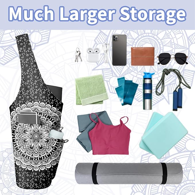Yoga Bag for Women, Large Yoga Mat Bag Tote Carrier with Wet Dry Pocket, Water Bottle Holder & Adjustable Strap, Fits 1/2" Thick Yoga Mat for Gym, Pilates, Travel, Work