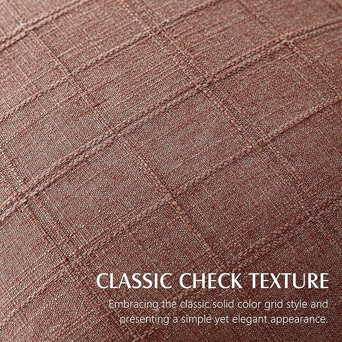 Foindtower Set of 2 Decorative Linen Check Throw Pillow Covers Neutral Farmhouse Vintage Cushion Covers Modern Boho Home Decor for Sofa Chair Couch Bedroom Living Room,20×20 Inch,Autumnal Red