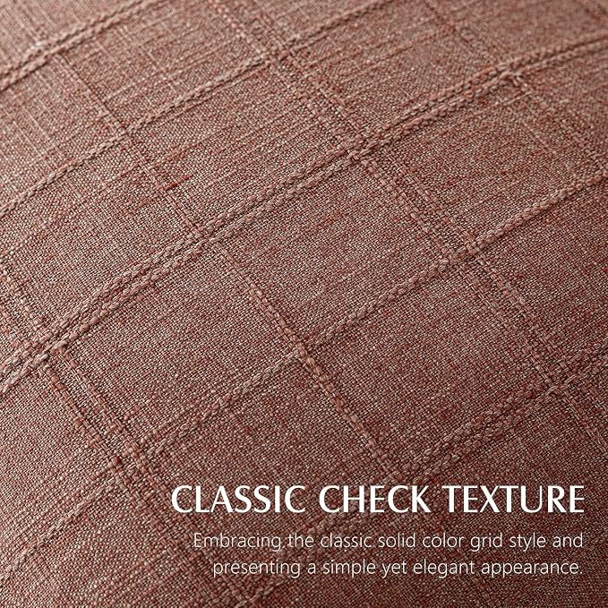 Foindtower Set of 2 Decorative Linen Check Throw Pillow Covers Neutral Farmhouse Lumbar Cushion Covers Modern Boho Home Decor for Sofa Chair Couch Bedroom Living Room,12×20 Inch,Autumnal Red