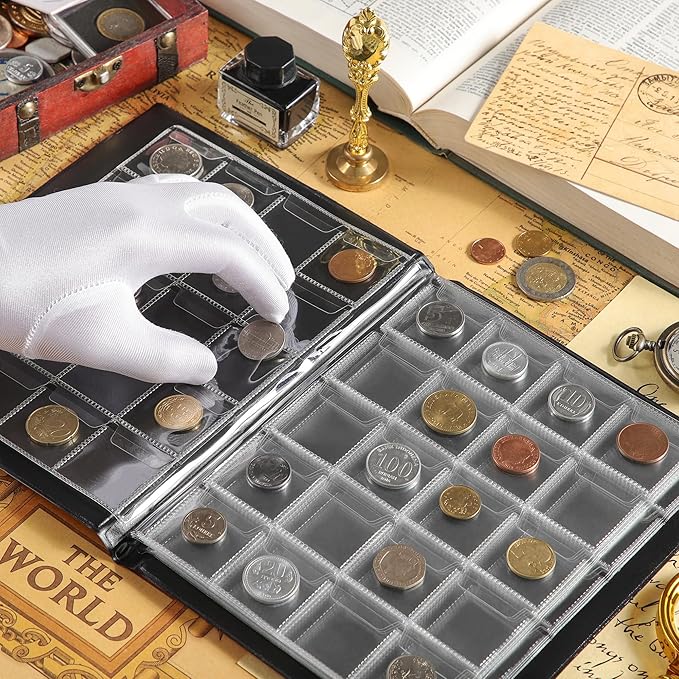 200 Pockets Coin Album - Coin Collecting Book with 10 Pages, 33x33 mm Grid Holder for Pounds Pence Cents Dollars Nickel (Red) CS48200RE