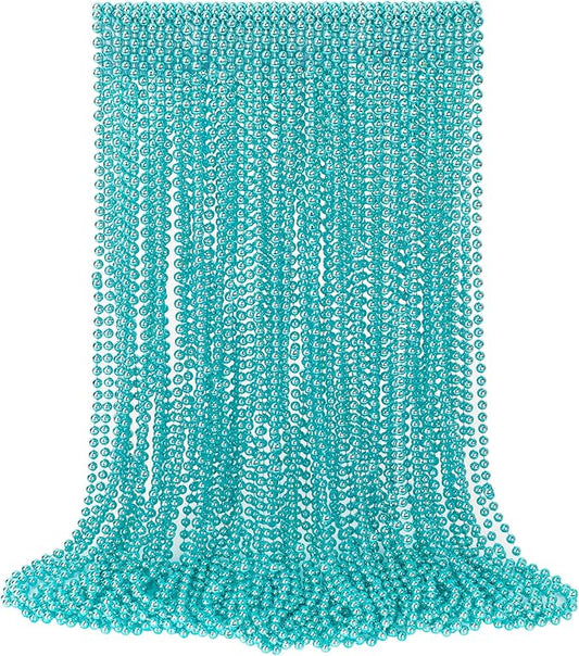 30PCS Mardi Gras Beads, Metallic Teal Blue Bead Necklace, 33" Mardi Gras Necklace Party Favors Stuff, Festival Parade Throw Accessories for Gender Reveal Wedding Birthday Party Supplies Decor