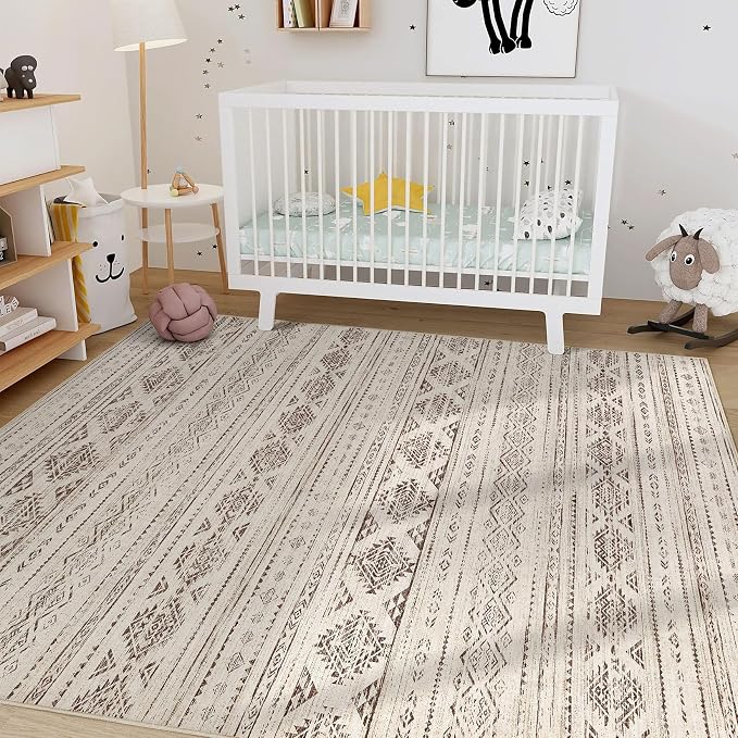 Nakagishi Boho 10x14 Area Rug Living Room Rugs Machine Washable Dark Brown | Soft, Pet & Kid Friendly, Carpet for Living Room/Bedroom/Office/Kitchen/Nursery, Daily Home Decor Stain Resistant Moroccan