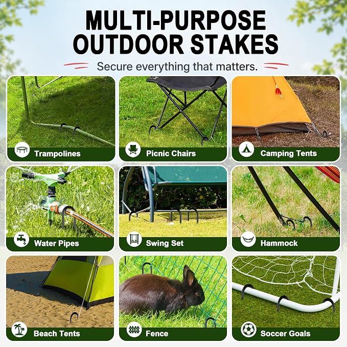 RIY Trampoline Stakes Anchors High Wind Heavy Duty Tent Stakes 12 Inch Ground Anchor Trampoline Accessories with T Hook
