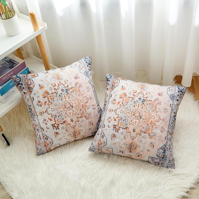 Boho Throw Pillow Covers 20x20 inch Set of 2,Boho Vintage Carpet Pattern Antique Ethnic Decor Double Sided Pattern Cushion Cover Soft Pillow Case Living Sofa Room Bed Square Pillow Cover