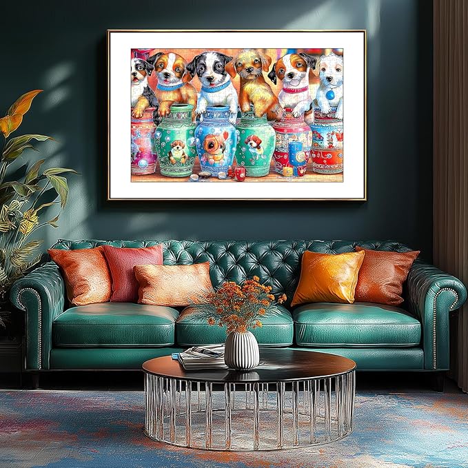 300 Piece Jigsaw Puzzle for Adults - Fun Colorful Vases & Funny Puppy Design | Challenging Pet Lover Puzzle for Family Game Nights & Gifts | 17x11 Inches